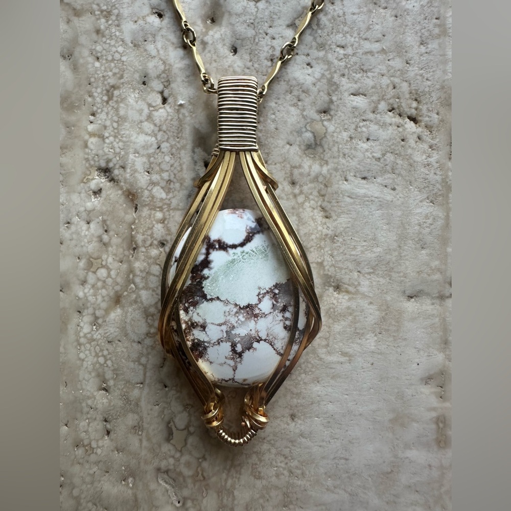 Crazy Horse Stone Necklace Pendant in grounding copper and 14k Gold Fill